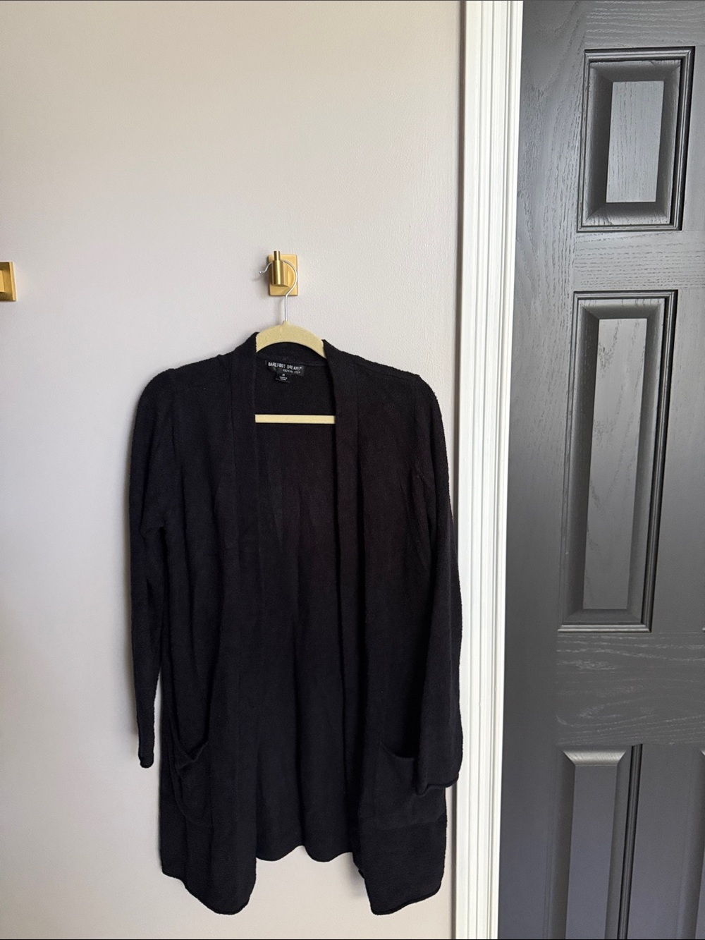 Barefoot Dreams Black Open-Front Cozy Cardigan with Pockets
